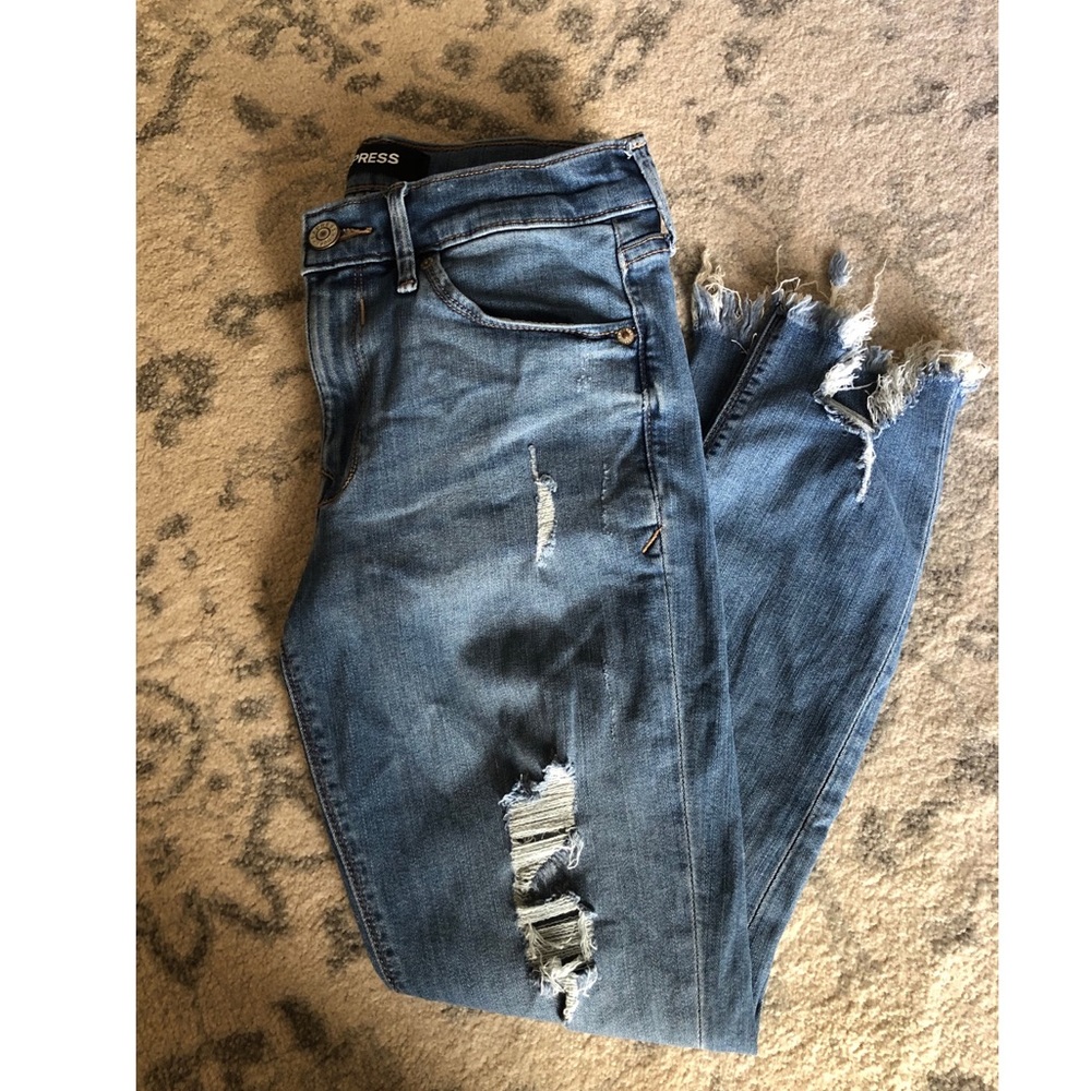 EXPRESS Distressed Denim Stretch+ ankle legging